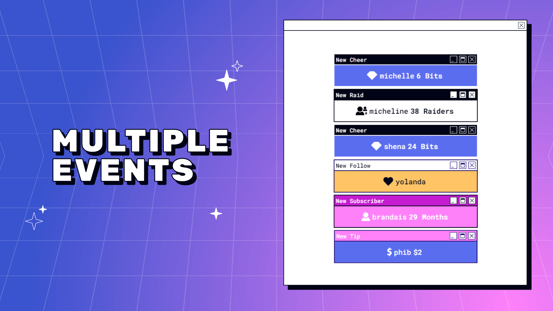Retro Computer Twitch Event List Widget for StreamElements & OBS