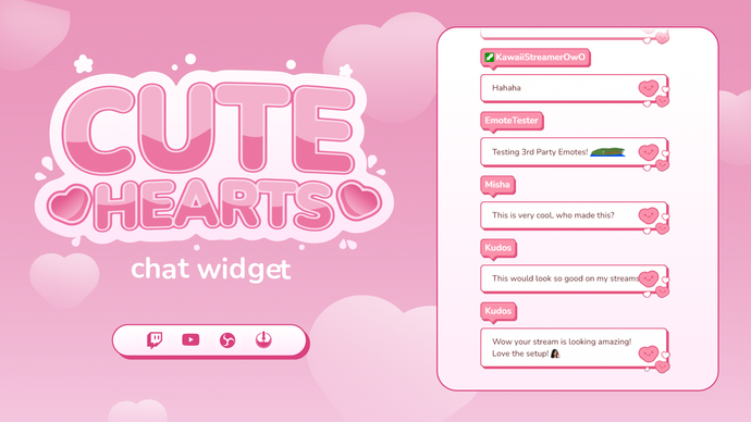 Cute Pink Hearts Twitch Chat Widget for StreamElements & OBS Studio