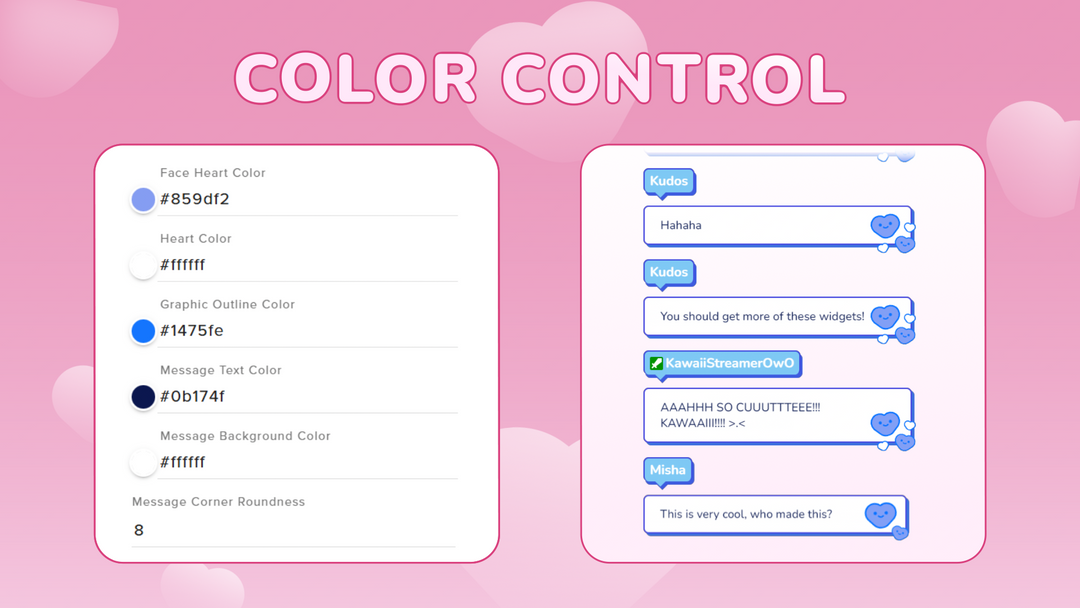 Cute Pink Hearts Twitch Chat Widget for StreamElements & OBS Studio