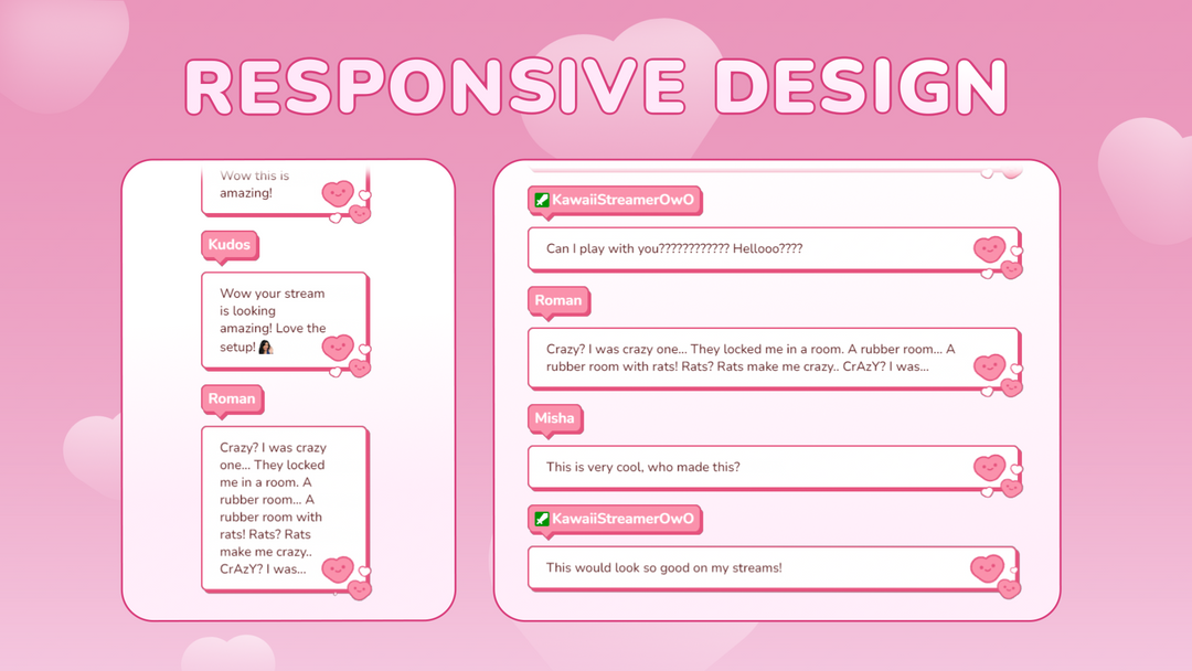 Cute Pink Hearts Twitch Chat Widget for StreamElements & OBS Studio