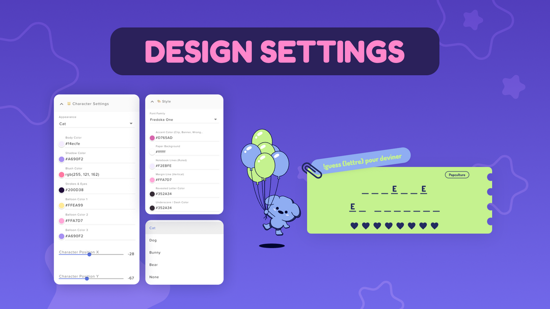Balloon Hangman Game Widget for OBS • Interactive Chat Word Game Overlay (StreamElements)
