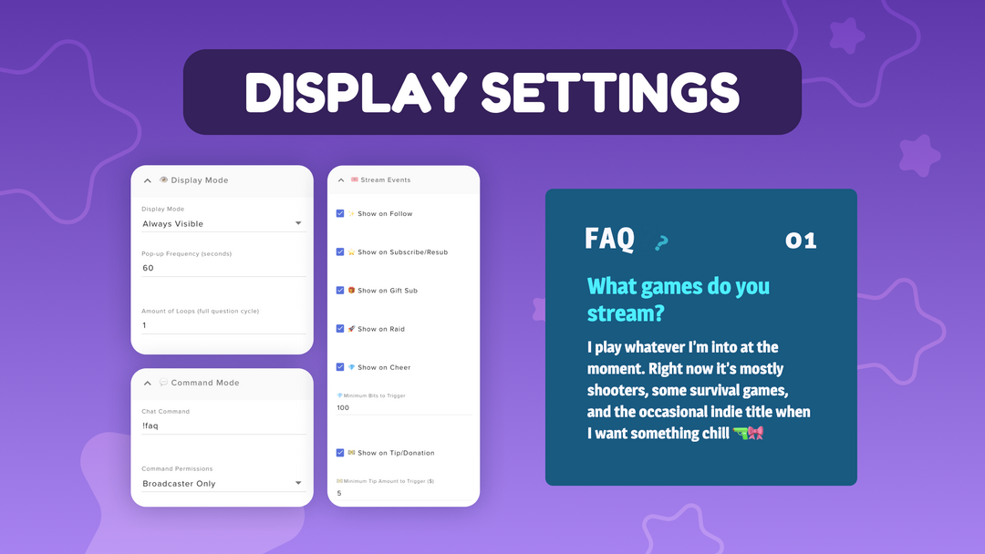 Twitch Stream FAQ Widget • Rotating Q&A Overlay for OBS & StreamElements • Vtuber Friendly