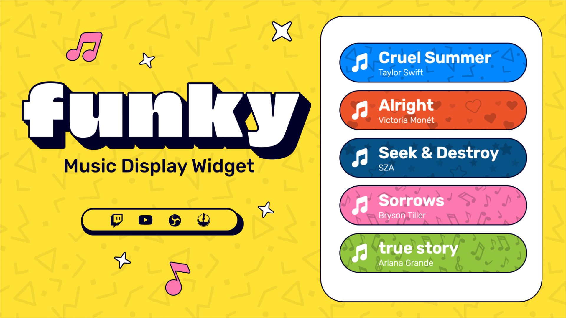 Funky Music Display Widget for Twitch & Youtube | All Music Platforms Supported