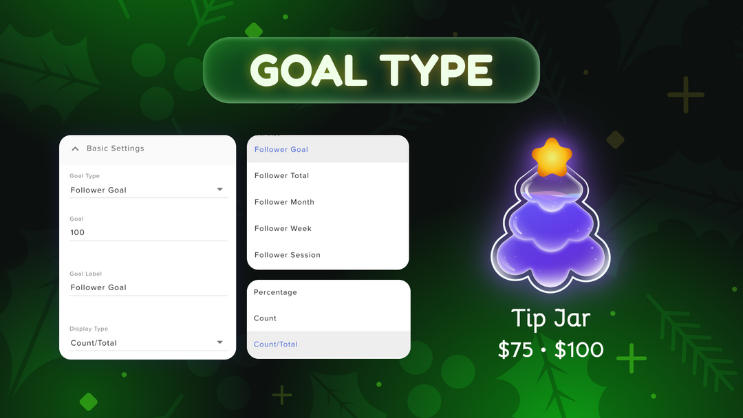 Christmas Goal Widget • Twitch & YouTube Overlay • Festive Snowman, Snowflake & Tree Design • StreamElements OBS Widget