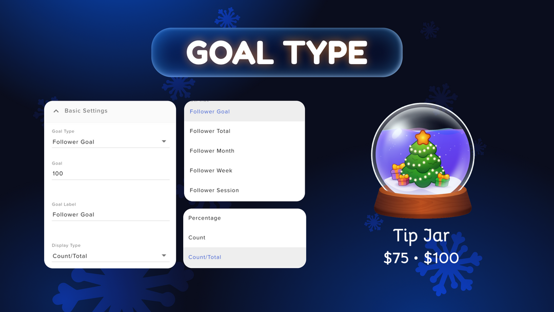 Snow Globe Goal Widget • Twitch & YouTube Overlay • Subs, Followers, Donations • Animated Holiday Tracker  • OBS (Streamelements)