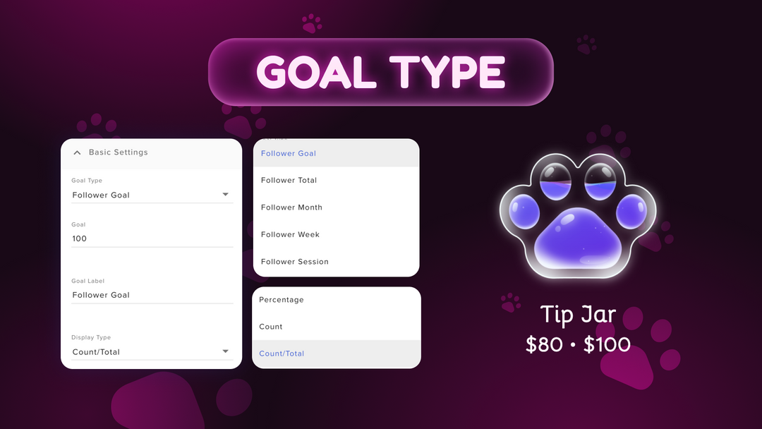 Cat Paw Goal Widget for Twitch & YouTube – Kawaii Animated Goal Tracker Overlay for OBS Studio & StreamElements