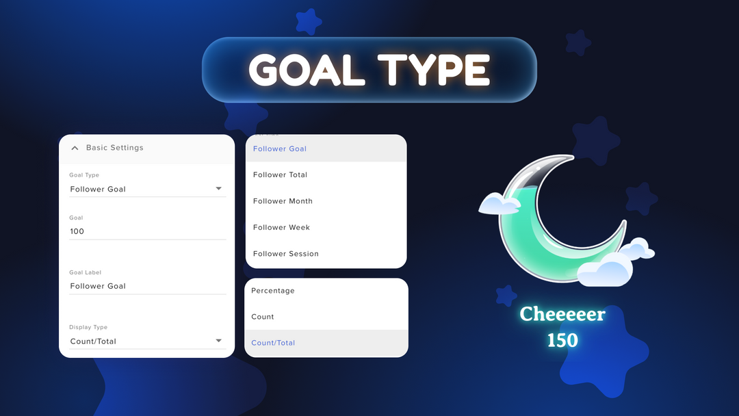Moon Goal Widget for Twitch & YouTube – Celestial Liquid Goal Tracker for OBS Studio & StreamElements