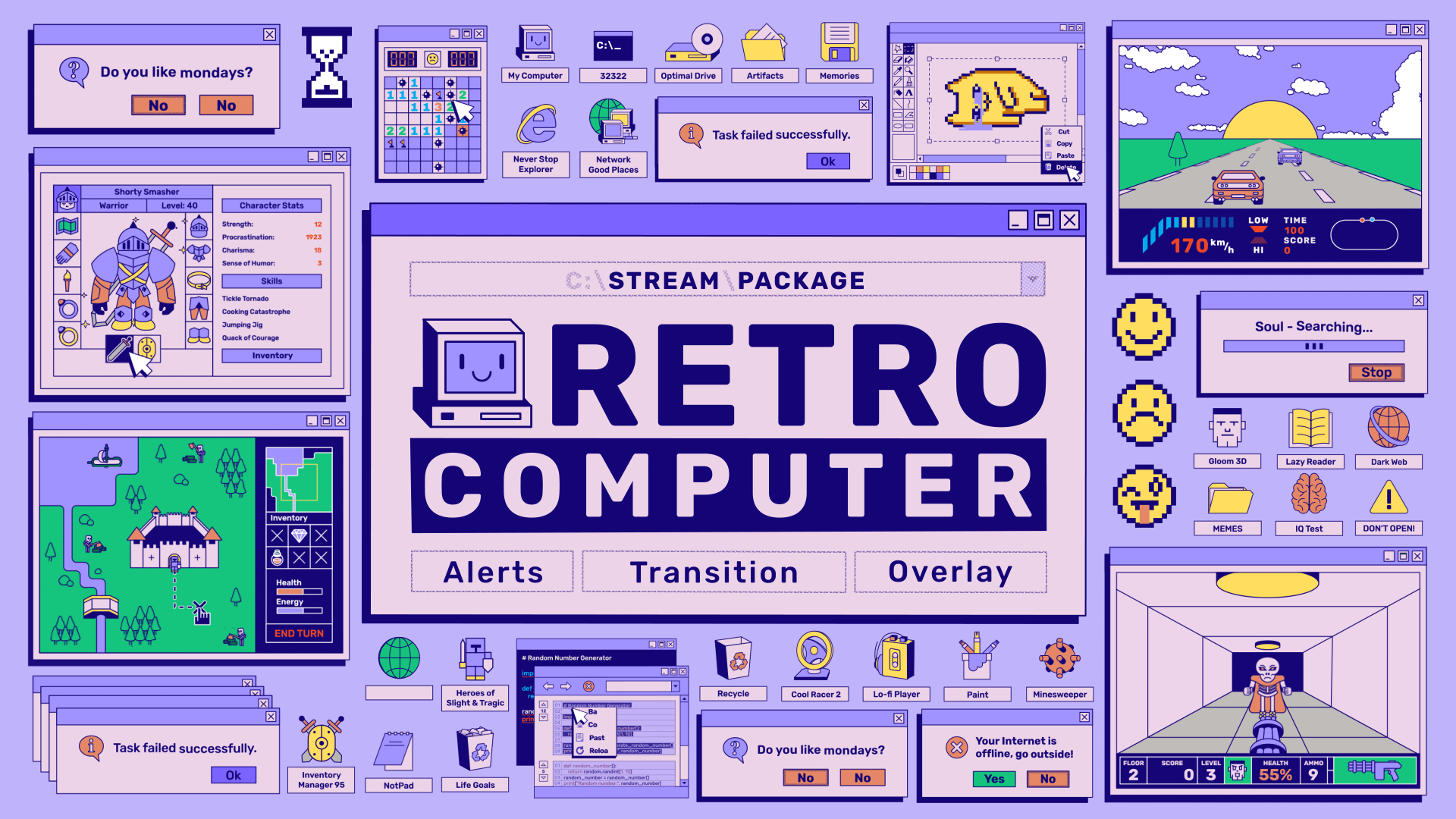 Retro Computer - Twitch Overlay and Alerts Package for OBS Studio