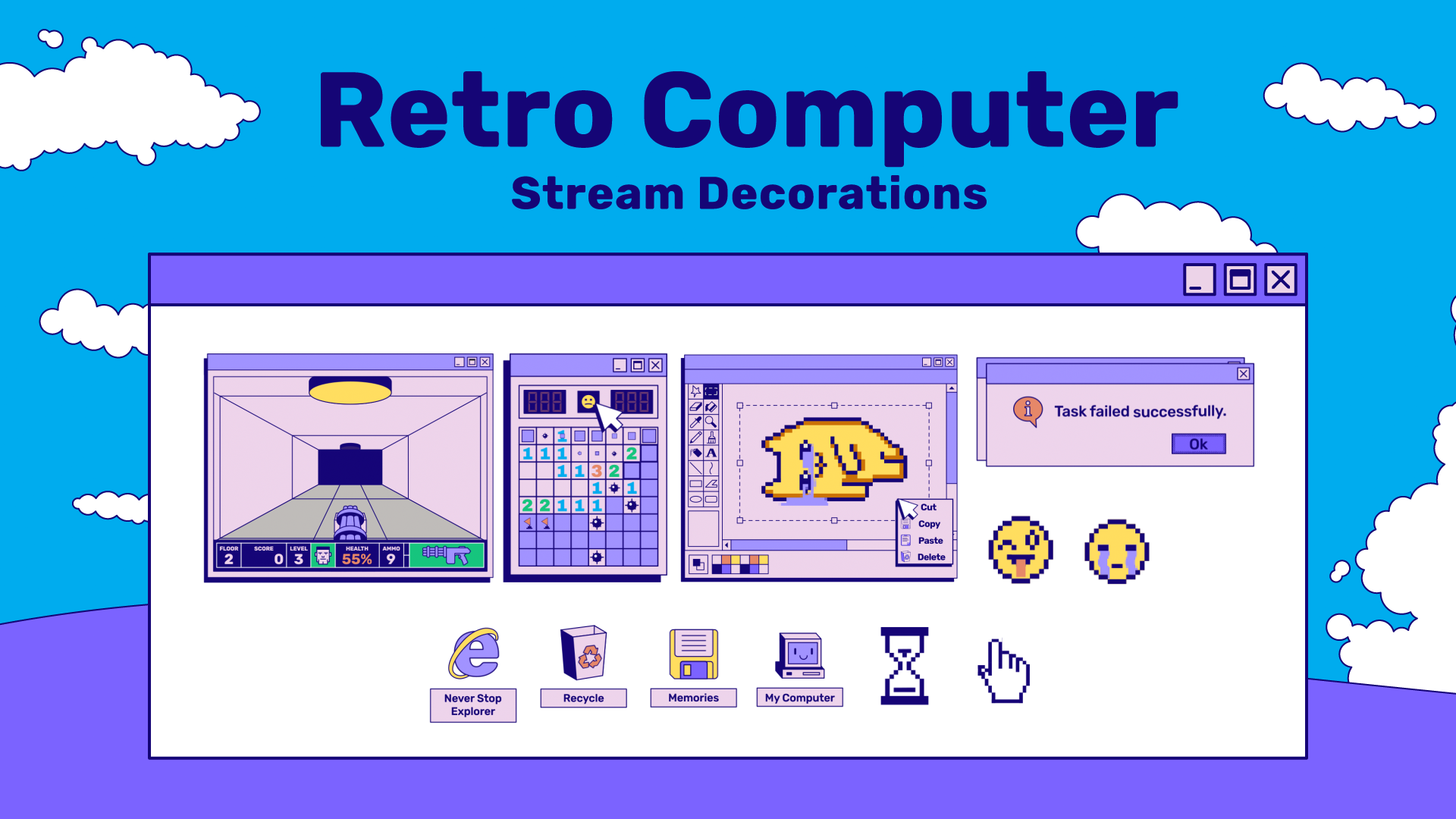 Retro Computer Stream Decorations for Streamlabs Desktop and OBS