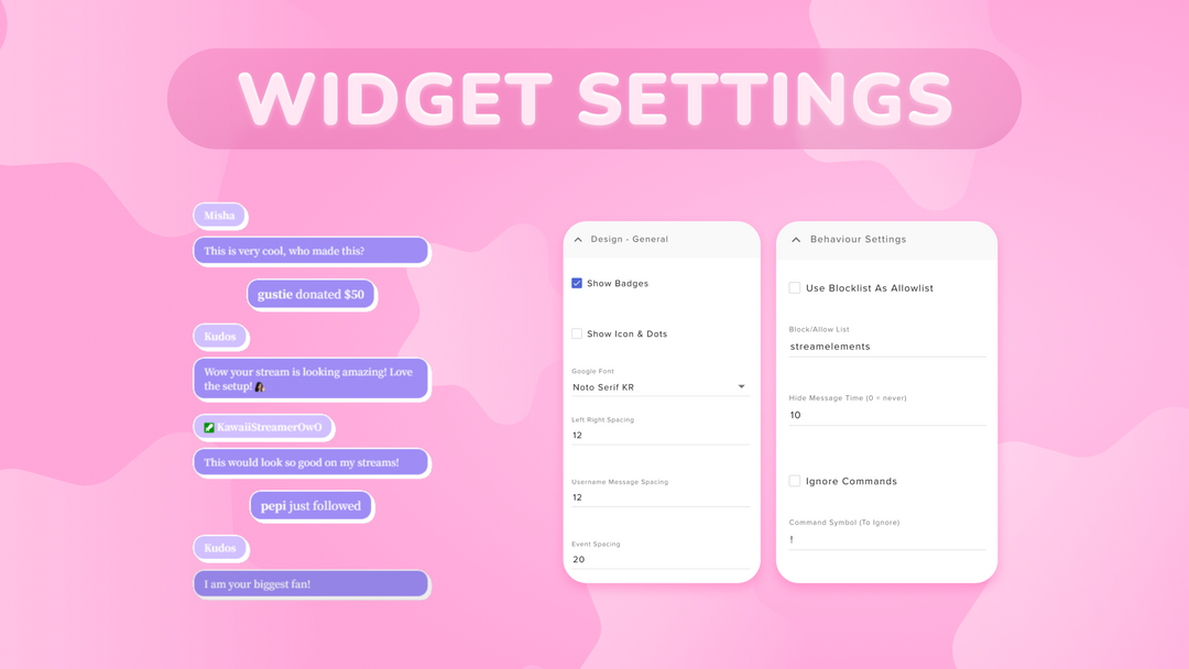 Cute Kawaii Pink Twitch Chat Widget for StreamElements & OBS Studio