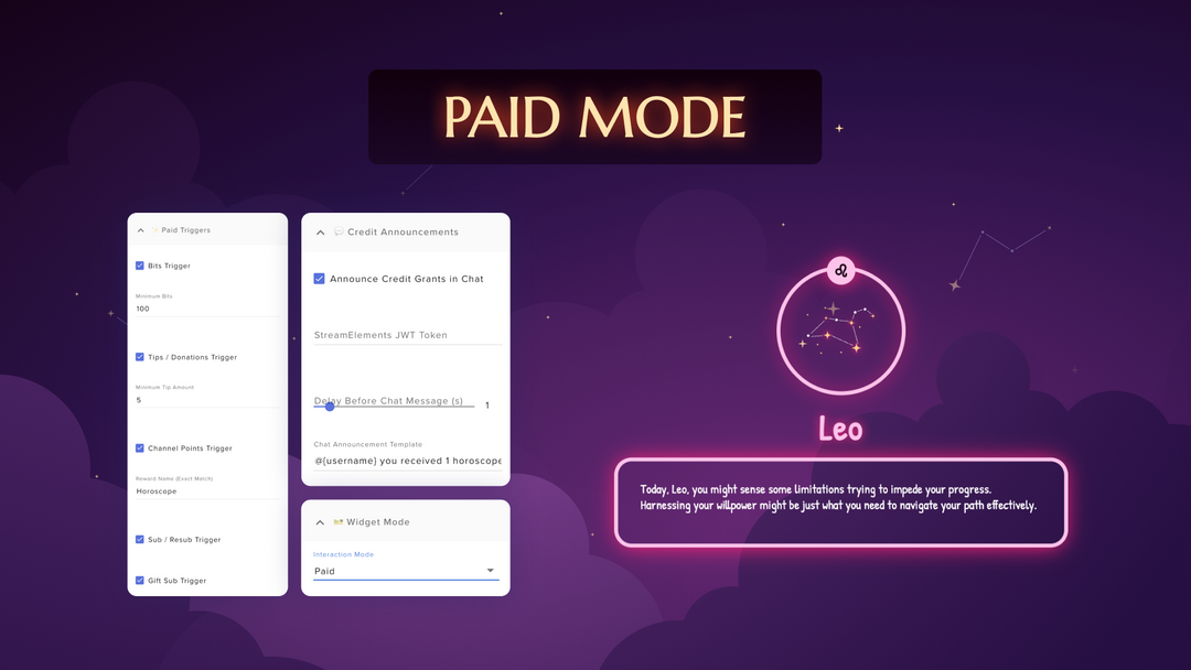 Horoscope Twitch Widget for OBS StreamElements Interactive Zodiac Overlay (Digital Download)