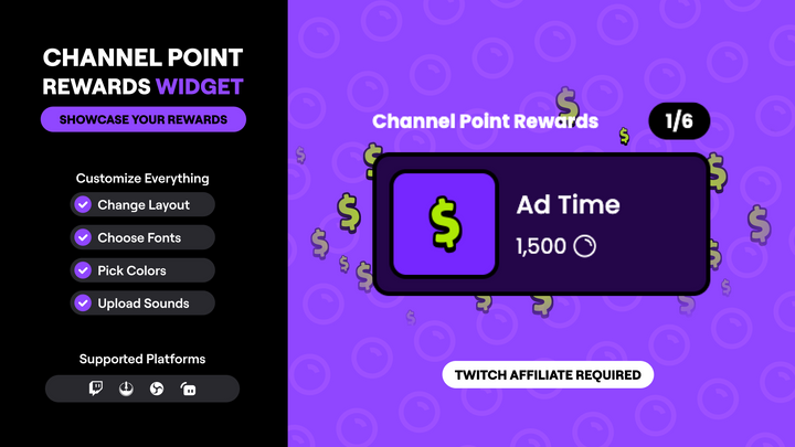 Twitch Channel Points Rewards Widget with Pop-Up Alerts for Streamelements & OBS