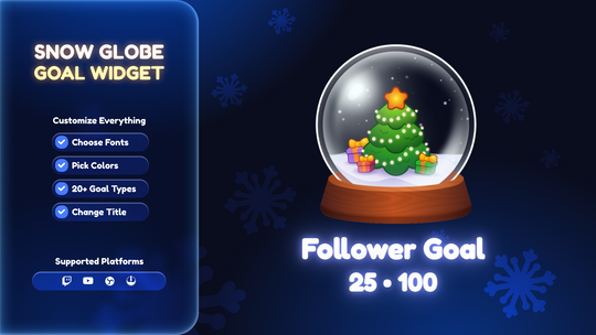 Snow Globe Goal Widget • Twitch & YouTube Overlay • Subs, Followers, Donations • Animated Holiday Tracker  • OBS (Streamelements)
