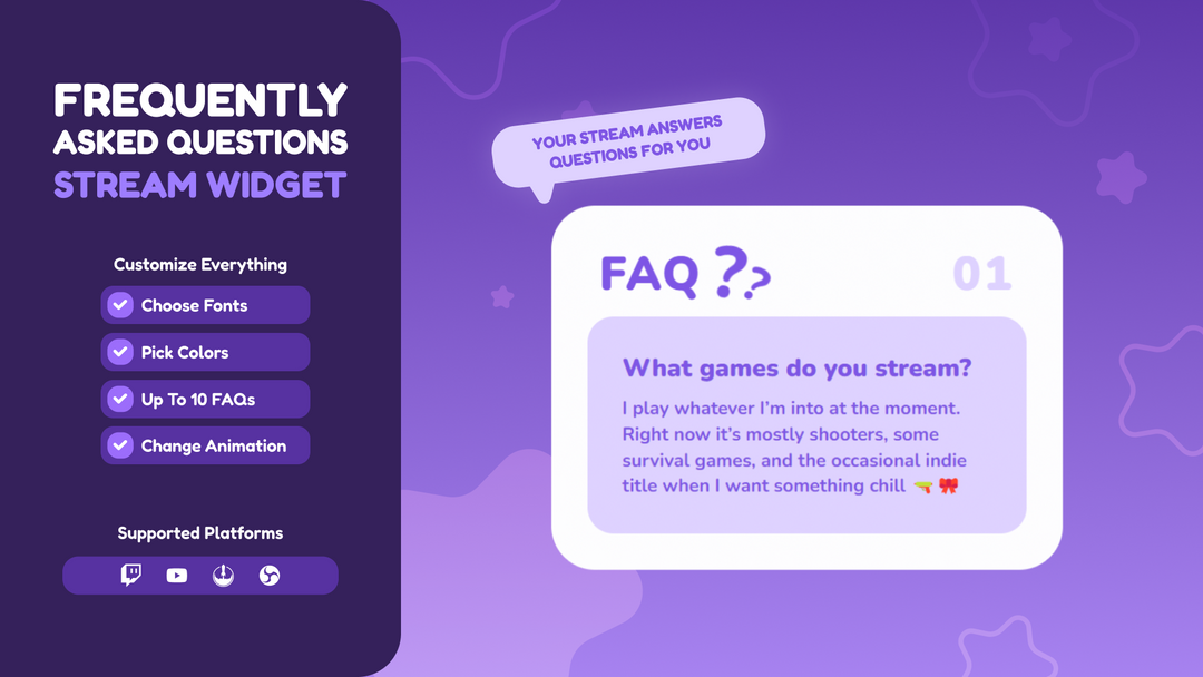Twitch Stream FAQ Widget • Rotating Q&A Overlay for OBS & StreamElements • Vtuber Friendly