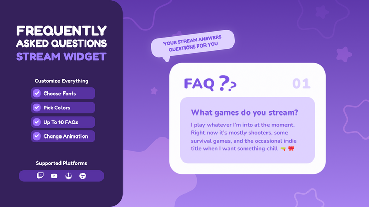 Twitch Stream FAQ Widget • Rotating Q&A Overlay for OBS & StreamElements • Vtuber Friendly