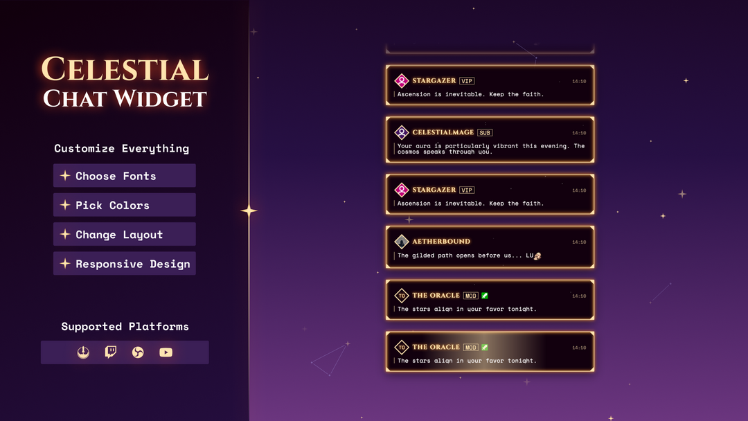 Celestial Twitch Chat Widget • Mystic Live Chat Overlay for OBS (StreamElements)