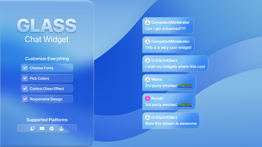 Glass Chat Widget for Twitch & YouTube – Modern Transparent Chat Overlay for OBS & StreamElements
