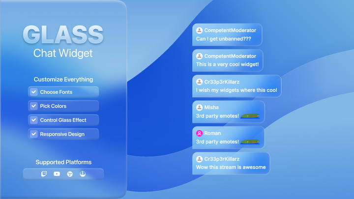 Glass Chat Widget for Twitch & YouTube – Modern Transparent Chat Overlay for OBS & StreamElements
