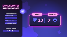 Load image into Gallery viewer, Dual Counter Twitch Widget for OBS • Win Loss Score Tracker Overlay (StreamElements)
