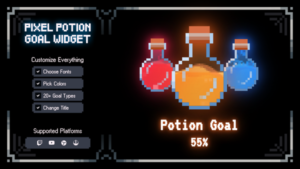  Pixel Potion Goal Widget for Twitch – Retro Minecraft Stream Goal Overlay for OBS Studio, StreamElements & YouTube