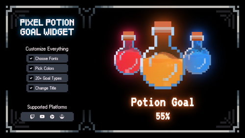  Pixel Potion Goal Widget for Twitch – Retro Minecraft Stream Goal Overlay for OBS Studio, StreamElements & YouTube