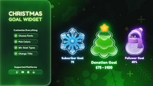Load image into Gallery viewer, Christmas Goal Widget • Twitch &amp; YouTube Overlay • Festive Snowman, Snowflake &amp; Tree Design • StreamElements OBS Widget
