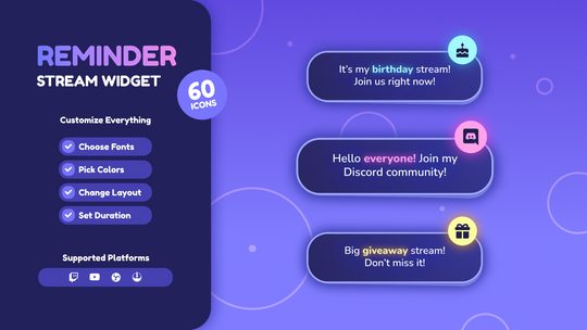 Cute Twitch Reminder Widget for StreamElements & OBS Studio