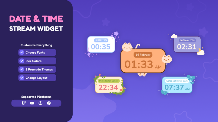 Date & Time Widget for StreamElements — Twitch & YouTube Clock Overlay

