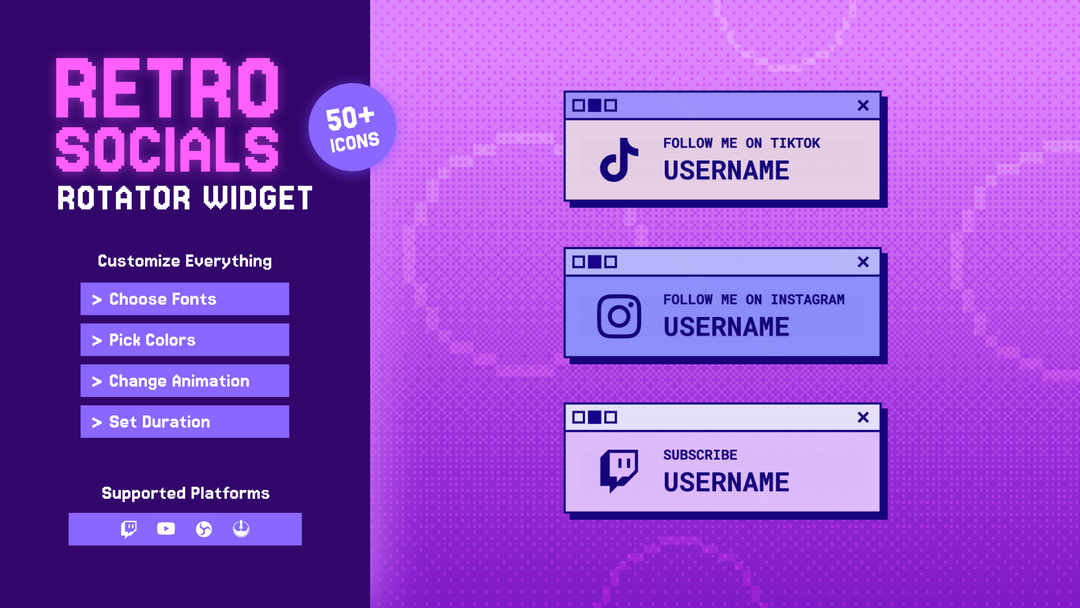 Retro Social Media Rotator Widget for Twitch – CRT Computer Aesthetic Overlay for OBS Studio & StreamElements
