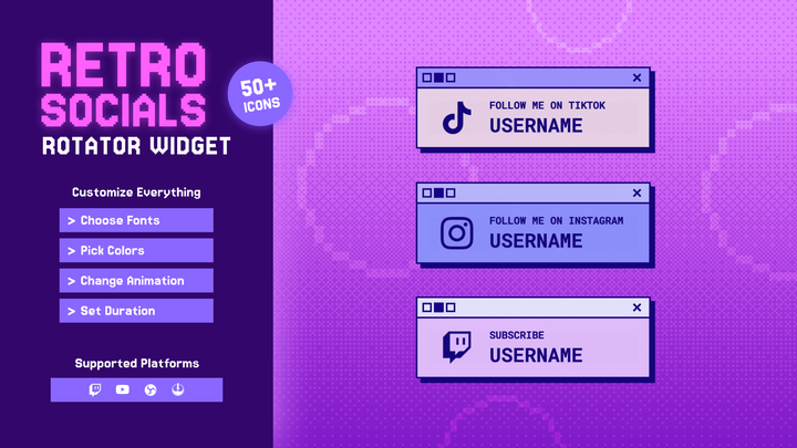 Retro Social Media Rotator Widget for Twitch – CRT Computer Aesthetic Overlay for OBS Studio & StreamElements