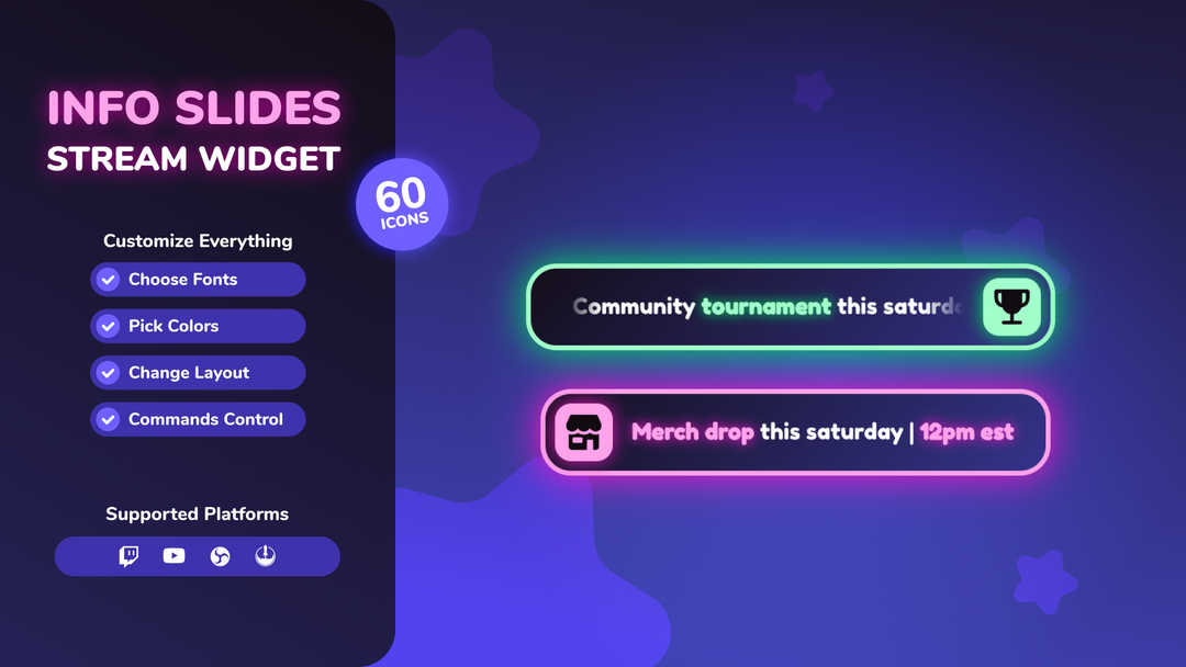 Info Slides Stream Widget for OBS • Rotating Text Announcement Overlay (StreamElements)