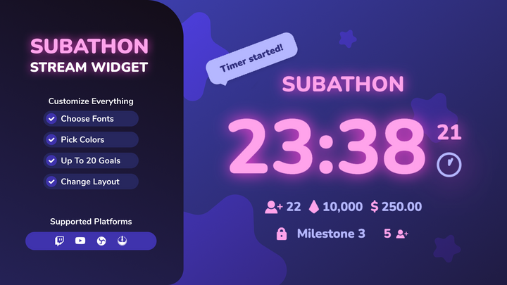 Best Advanced Subathon Widget for Twitch and YouTube with Timer and Milestones