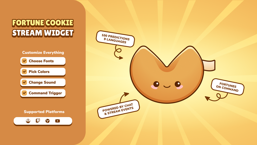 Fortune Cookie Twitch Widget for OBS StreamElements Interactive Chat Overlay (Digital Download)