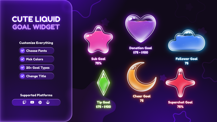 Cute Liquid Goal Widgets for Twitch & YouTube - Kawaii Animated Overlays for OBS & StreamElements