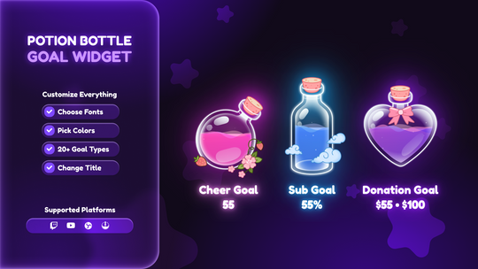 Potion Bottle Goal Widget for Twitch & YouTube – Glass Liquid Goal Tracker for OBS Studio & StreamElements