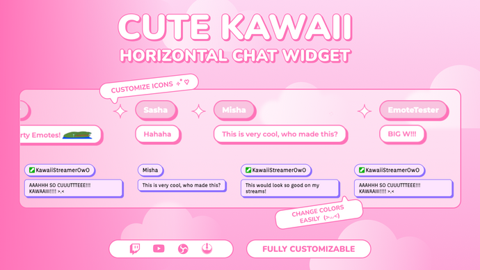 Kawaii Horizontal Chat Widget for Twitch – Cute & Pink Overlay for StreamElements & OBS Studio