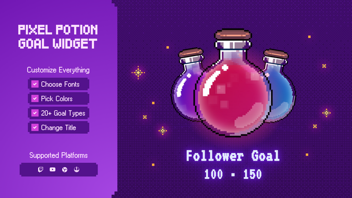  Pixel Potion Goal Widget for Twitch – Retro RPG Stream Goal Overlay for OBS Studio, StreamElements & YouTube