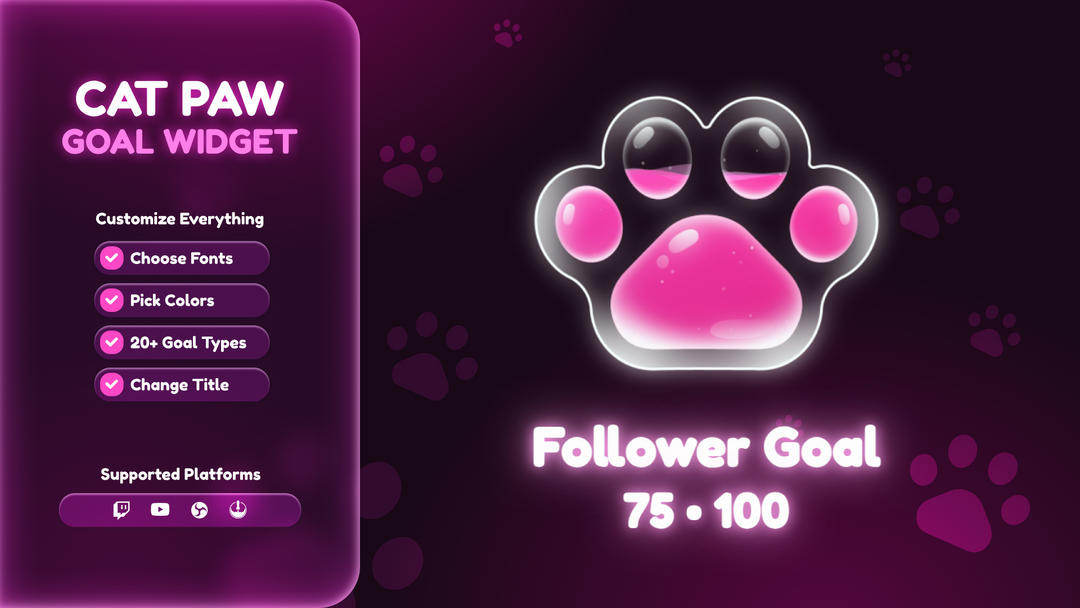 Cat Paw Goal Widget for Twitch & YouTube – Kawaii Animated Goal Tracker Overlay for OBS Studio & StreamElements