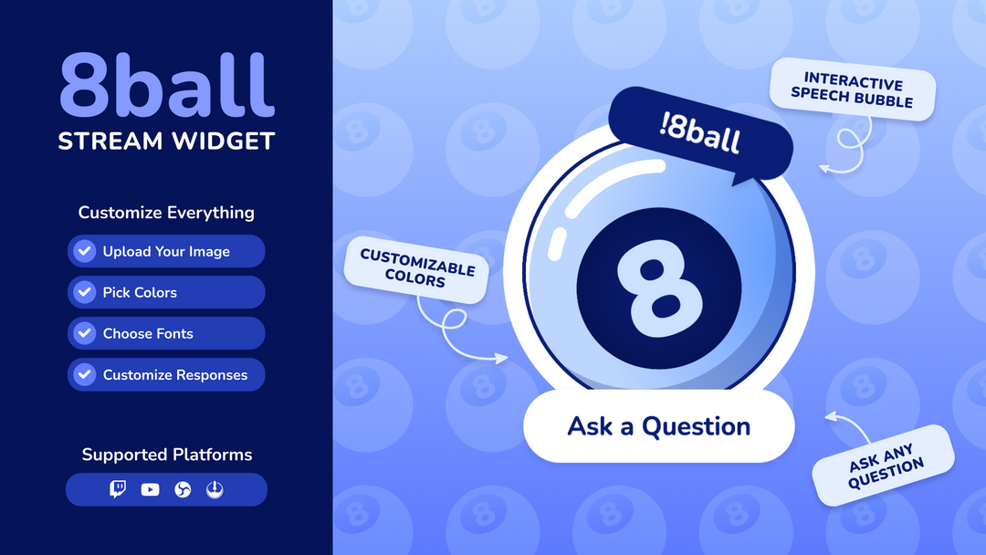 Magic 8 Ball Twitch Widget • Interactive Chat Command Game • Crystal Ball • StreamElements OBS Overlay