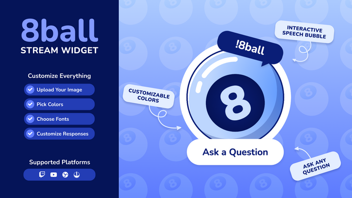 Magic 8 Ball Twitch Widget • Interactive Chat Command Game • Crystal Ball • StreamElements OBS Overlay