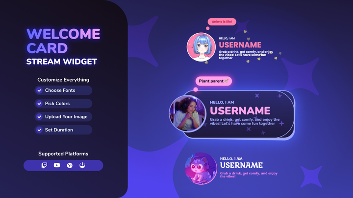 Cute Twitch Welcome Widget for StreamElements & OBS Studio