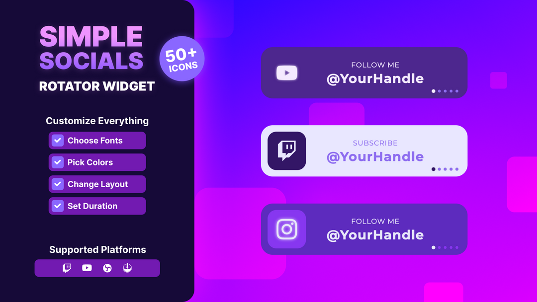 Simple Socials Rotator Widget for Twitch – Animated Social Media Showcase for StreamElements & OBS Studio