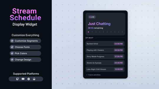 Twitch Stream Schedule Widget • Live Timer Overlay for OBS & StreamElements