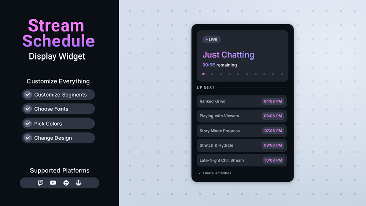 Twitch Stream Schedule Widget • Live Timer Overlay for OBS & StreamElements
