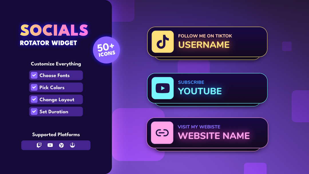 Cute Twitch Social Rotator Widget for StreamElements & OBS Studio