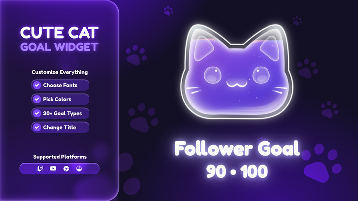 Cute Cat Goal Widget for Twitch – Kawaii Stream Overlay with Goal Tracker for OBS Studio, YouTube & StreamElements