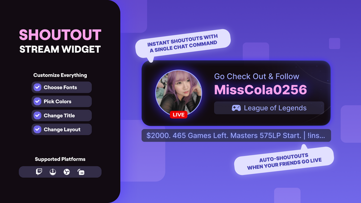 Shoutout Widget for Twitch – Streamer Highlights for OBS Studio & StreamElements