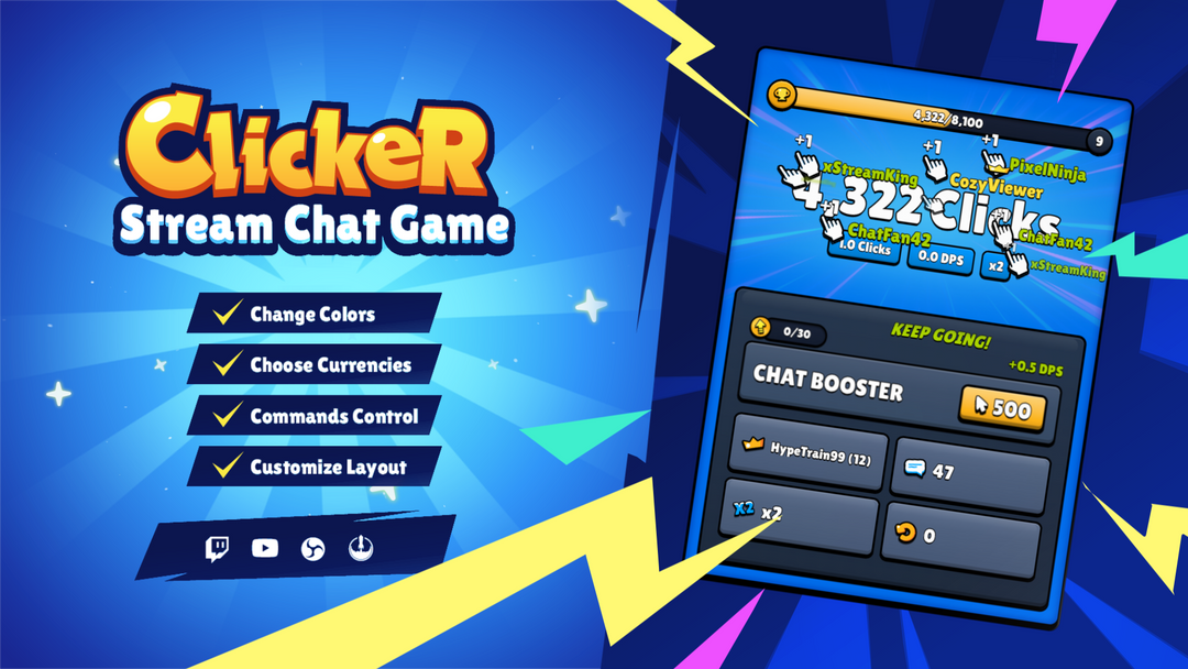 Twitch Chat Clicker Game Widget Interactive Stream Chat Game for Youtube, OBS & StreamElements