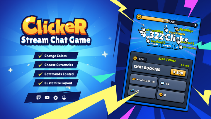 Twitch Chat Clicker Game Widget Interactive Stream Chat Game for Youtube, OBS & StreamElements