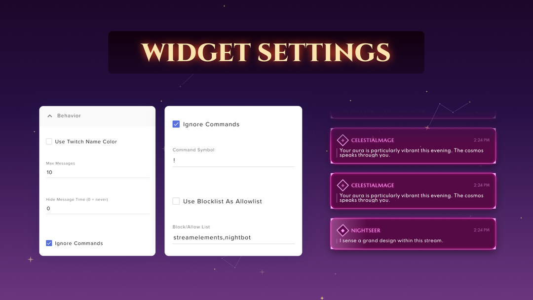 Celestial Twitch Chat Widget • Mystic Live Chat Overlay for OBS (StreamElements)